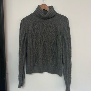 Sundance Women’s Large Gray Cable Knit Turtleneck Sweater Merino Wool Alpaca EUC